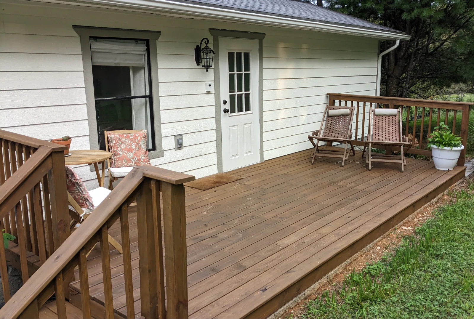 New composite deck with modern railing and stairs