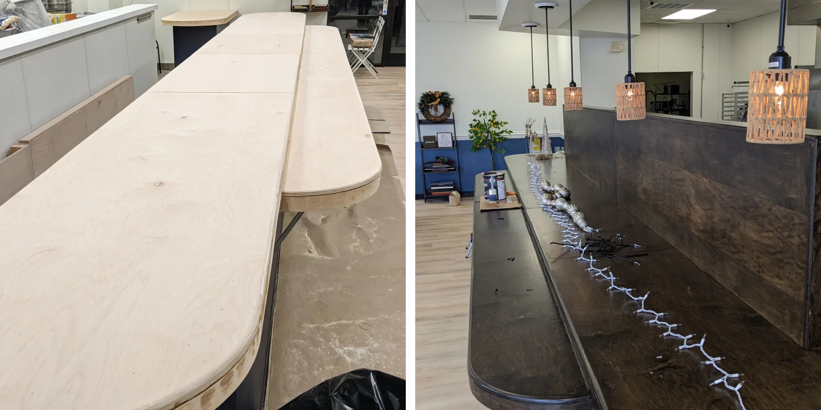 Dust containment with clear barriers, zipper doors, and HEPA air scrubber in a commercial space